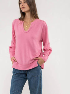 Serafin Split-Neck & Hem Rib Knit