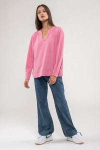 Serafin Split-Neck & Hem Rib Knit