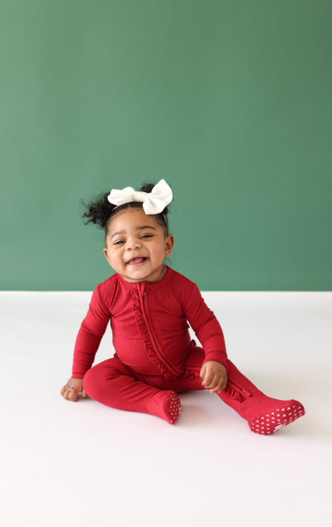 Posh Peanut Dark Red Footie Ruffled Onesie