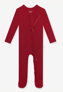 Posh Peanut Dark Red Footie Ruffled Onesie