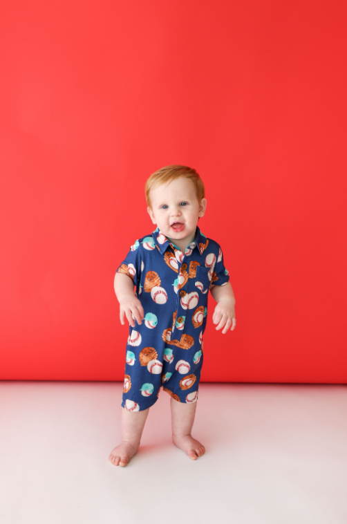 Posh Peanut Baby Homer Collared Henley Romper