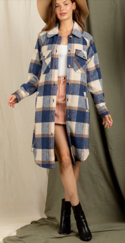 Bowen Plaid Long Shacket